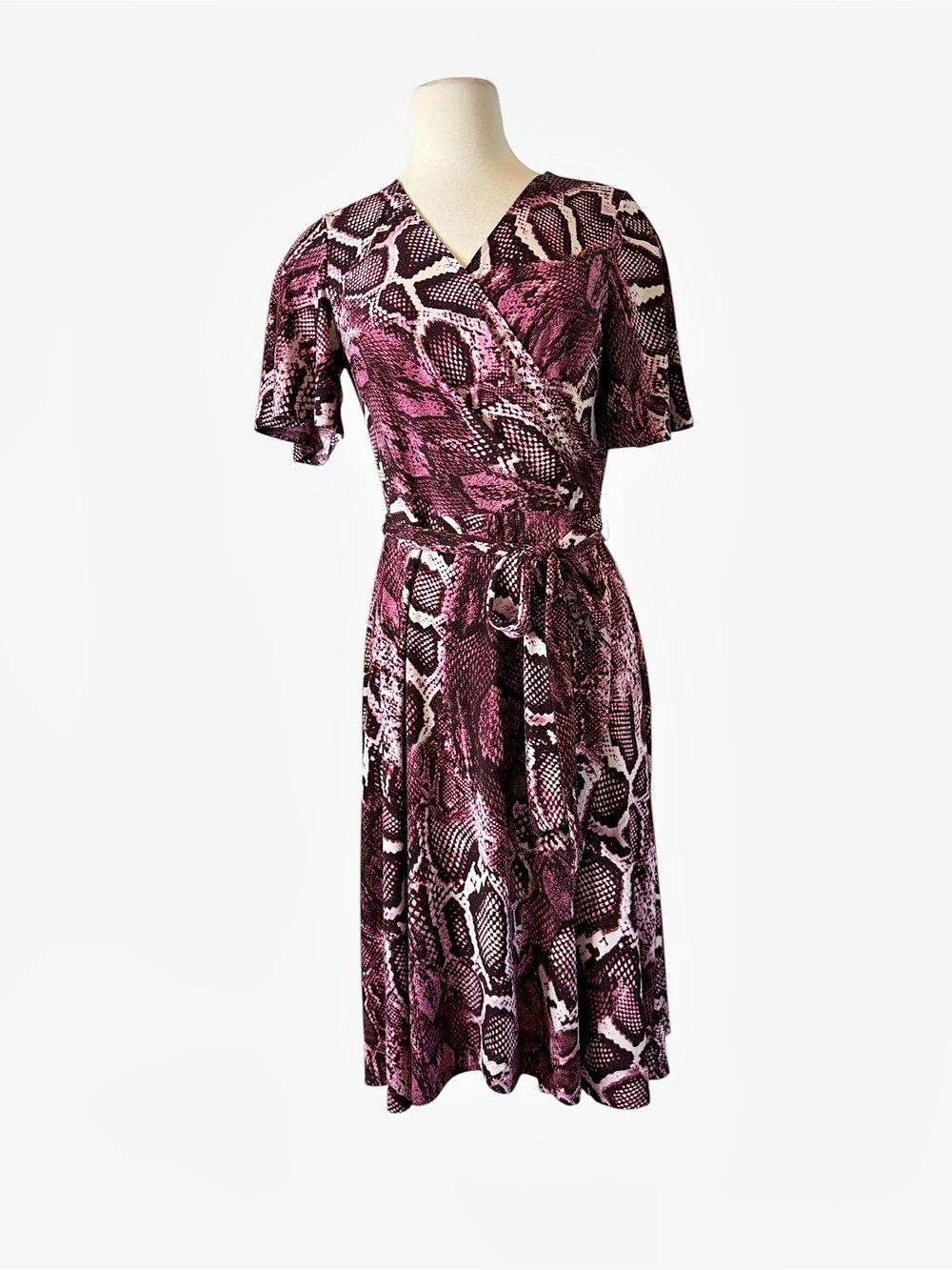 Donna Morgan Animal Print Wrap Midi Dress Size 8 Like New